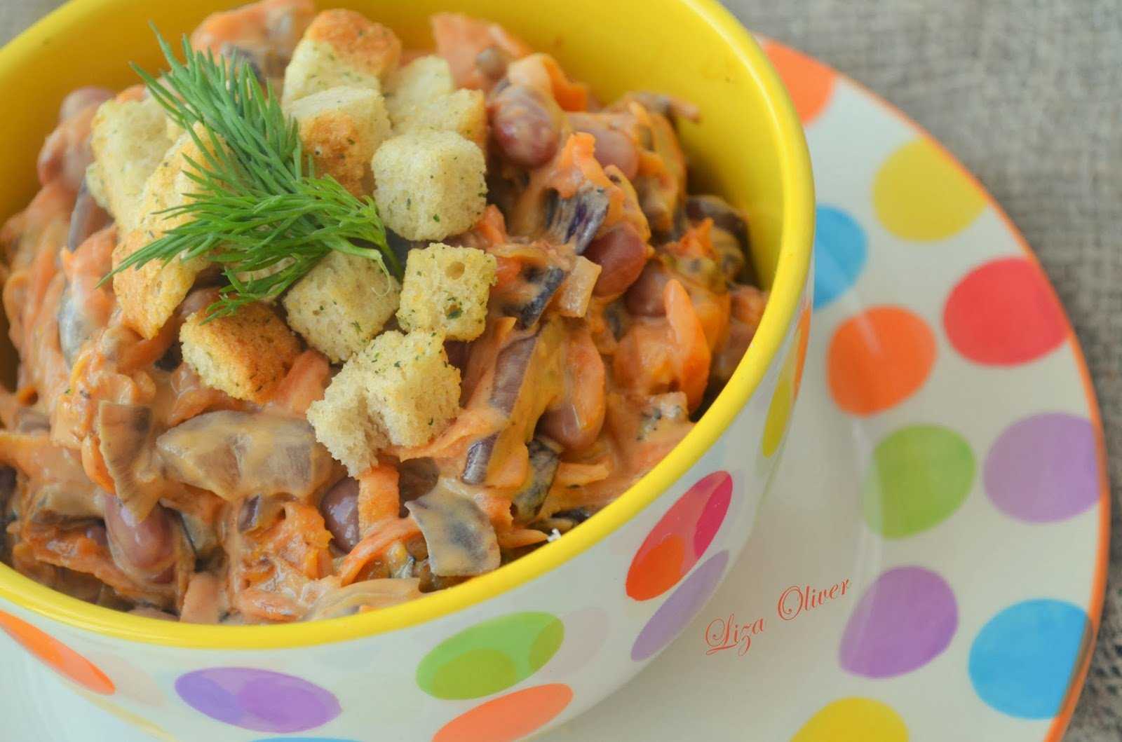 Рецепты салатов с консервированной фасолью и корейской морковкой
