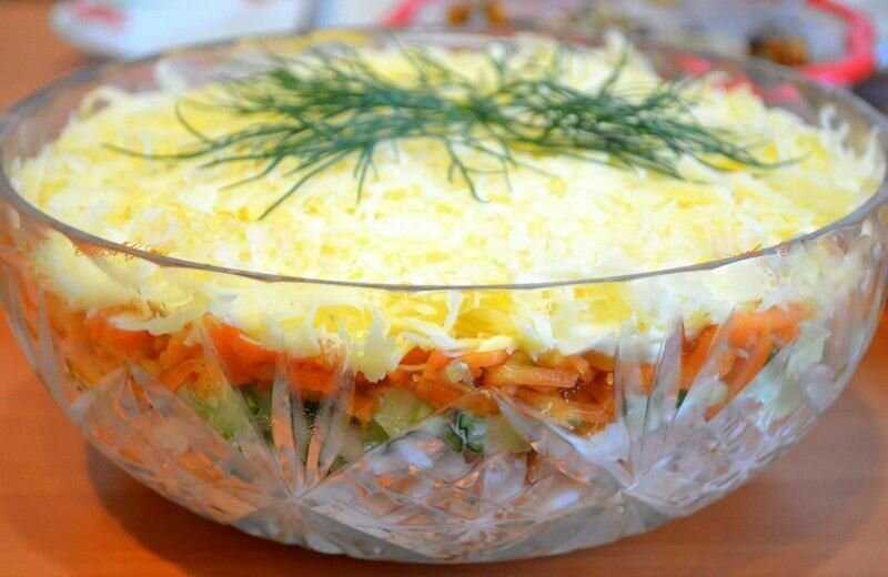 Салат курица, корейская морковь, грибы, домашний рецепт с фото