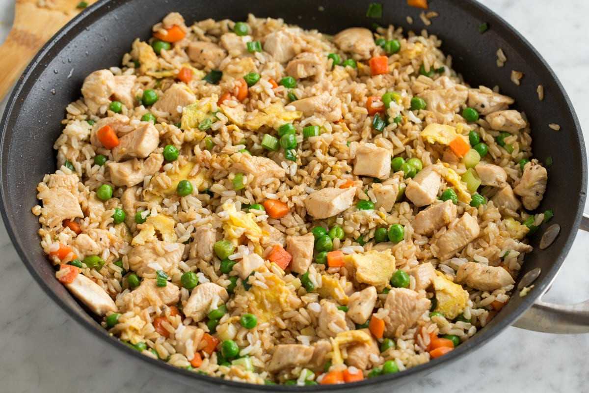 Пошаговый рецепт жареного на сковороде риса с курицей