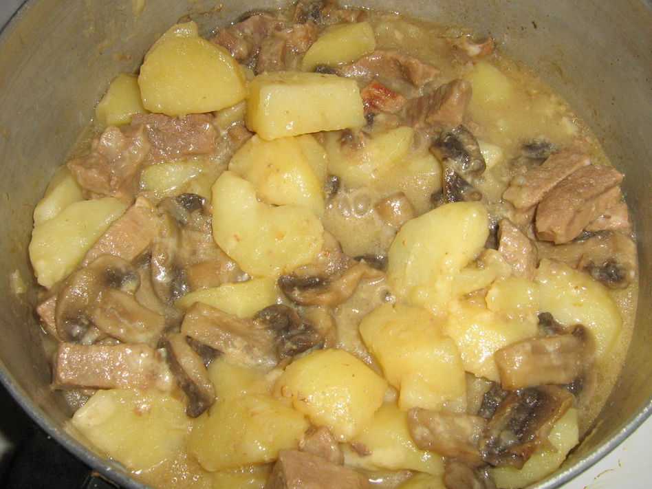 Курица тушеная с картошкой и тестом